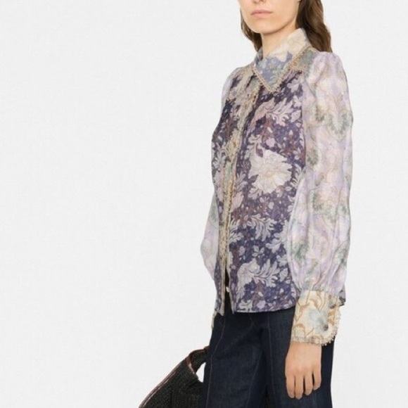 Zimmermann Purple Celestial Floral Print Linen Blend Blouse Zimmermann 1 - Picture 3 of 12